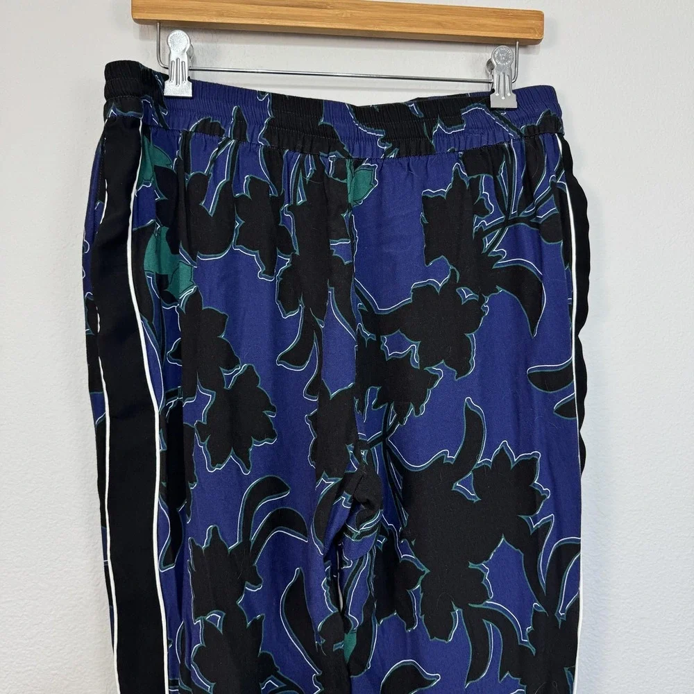 Parker‎ Pants Women's 10 Blue Floral Track Elastic Waist Drawstring Tapered